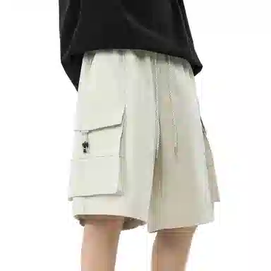 稻草人 美式潮牌复古品牌字母极简风宽松百搭系带纯色多口袋亲肤舒适透气五分户外休闲运动工装短裤 男女同款