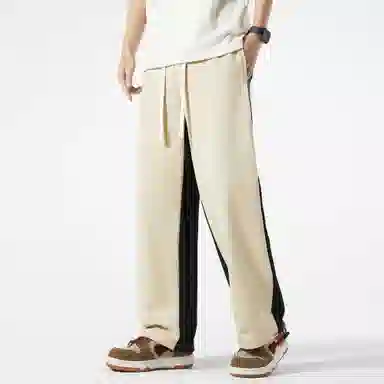 稻草人 美式潮牌撞色拼接正反两面穿系带宽松阔腿直筒百搭休闲裤 男女同款