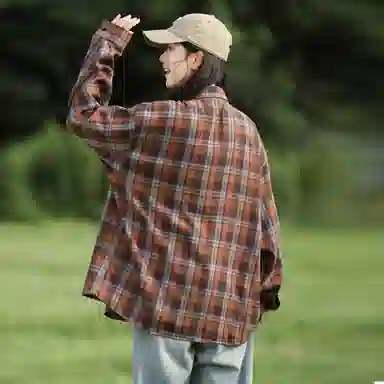 稻草人 美式复古嘻哈街头翻领落肩宽松休闲纽扣长袖多彩格纹衬衫 男女同款