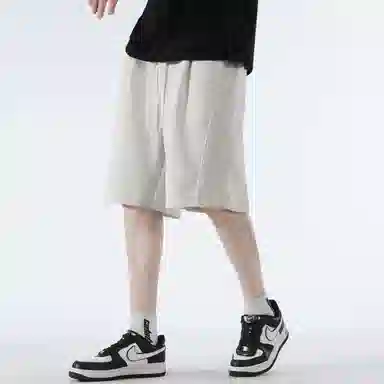 稻草人 经典条纹拼接设计美式高街纯色松紧系带宽松百搭户外直筒阔腿透气通勤五分休闲短裤 男女同款