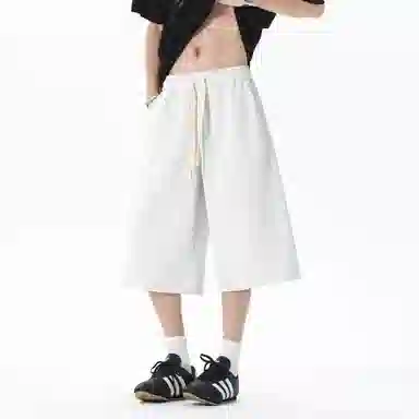 稻草人 美式复古设计感简约基础纯色宽松亲肤舒适凉感百搭日常通勤运动七分休闲短裤 男女同款