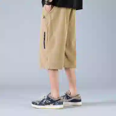 稻草人 纯色户外运动工装舒适透气简约百搭阔腿直筒七分休闲短裤 男女同款
