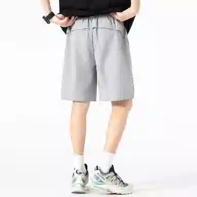 稻草人 美式高街创意弯刀运动跑步健身基础宽松简约百搭舒适凉感透气纽扣日常通勤五分篮球休闲短裤 男女同款