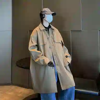 稻草人 法式慵懒风简约纯色铆钉高级感设计中长款不过膝防风保暖风衣美式复古街头潮牌文艺风百搭单排扣工装夹克外套 男女同款