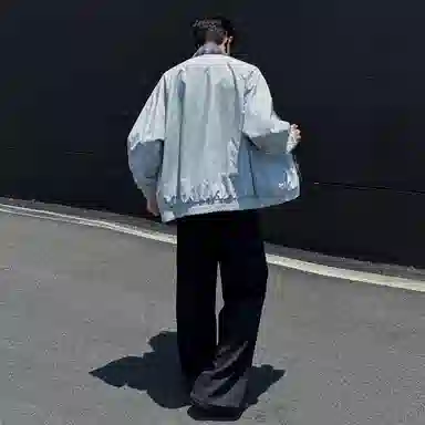 稻草人 美式复古简约假两件撞色设计宽松休闲百搭基础纯色潮流时尚个性舒适学院风拉链翻领飞行夹克外套 男女同款