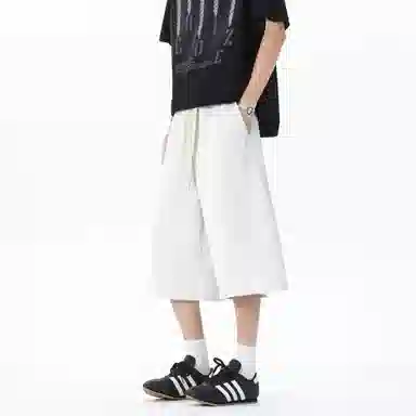 稻草人 美式复古设计感简约基础纯色宽松亲肤舒适凉感百搭日常通勤运动七分休闲短裤 男女同款