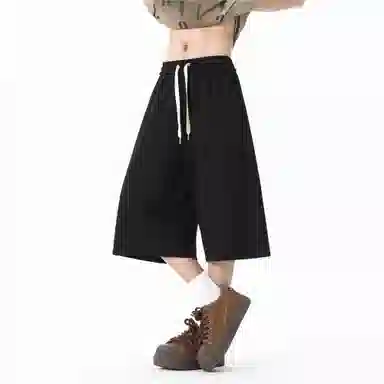 稻草人 美式复古设计感简约基础纯色宽松亲肤舒适凉感百搭日常通勤运动七分休闲短裤 男女同款