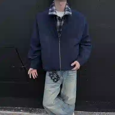 稻草人 美式复古简约假两件撞色设计宽松休闲百搭基础纯色潮流时尚个性舒适学院风拉链翻领飞行夹克外套 男女同款
