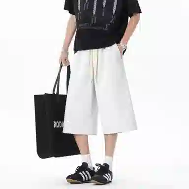 稻草人 美式复古设计感简约基础纯色宽松亲肤舒适凉感百搭日常通勤运动七分休闲短裤 男女同款