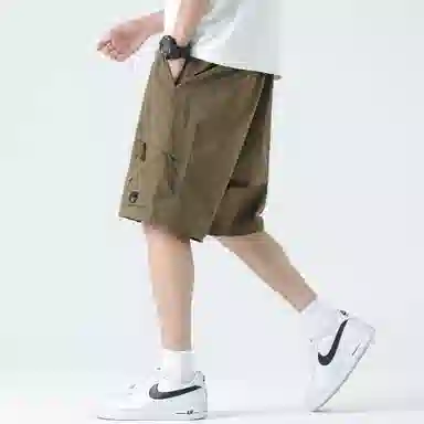 稻草人 美式简约高街纯色多宽松休闲直筒速干五分工装短裤 男女同款