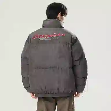 稻草人 美式高街复古字母印花宽松休闲加厚保暖立领面包棉服 男女同款