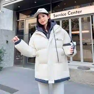 稻草人 美式高街拼接条纹撞色假两件学院风可拆卸品牌字母魔术贴宽松休闲厚款防风保暖棉袄户外运动百搭加厚防潮面包外套棉服 男女同款