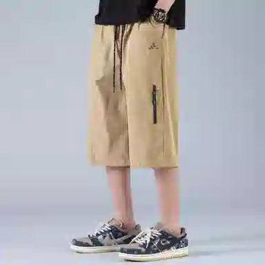 稻草人 纯色户外运动工装舒适透气简约百搭阔腿直筒七分休闲短裤 男女同款