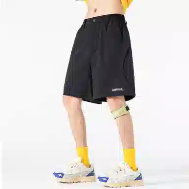 稻草人 美式高街创意弯刀运动跑步健身基础宽松简约百搭舒适凉感透气纽扣日常通勤五分篮球休闲短裤 男女同款