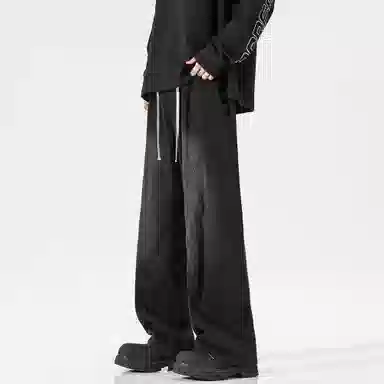 稻草人 美式高街废土风结构性拼接水洗做旧简约纯色垂感松紧抽绳直筒无性别主义宽松休闲百搭工装牛仔裤 男女同款