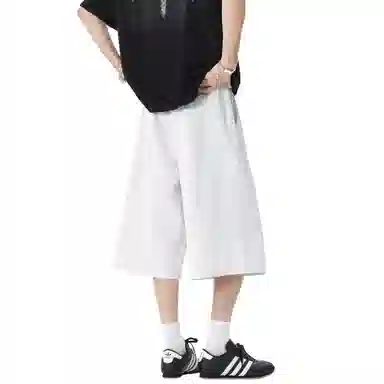 稻草人 美式复古设计感简约基础纯色宽松亲肤舒适凉感百搭日常通勤运动七分休闲短裤 男女同款