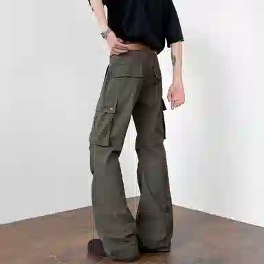 稻草人 美式高街简约复古潮流微喇宽松褶皱多口袋休闲时尚百搭牛仔裤 男女同款