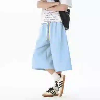 稻草人 美式复古设计感简约基础纯色宽松亲肤舒适凉感百搭日常通勤运动七分休闲短裤 男女同款