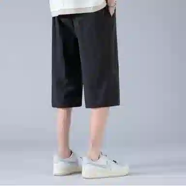 稻草人 纯色户外运动工装舒适透气简约百搭阔腿直筒七分休闲短裤 男女同款