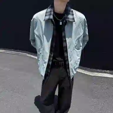 稻草人 美式复古简约假两件撞色设计宽松休闲百搭基础纯色潮流时尚个性舒适学院风拉链翻领飞行夹克外套 男女同款