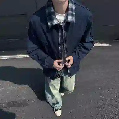 稻草人 美式复古简约假两件撞色设计宽松休闲百搭基础纯色潮流时尚个性舒适学院风拉链翻领飞行夹克外套 男女同款