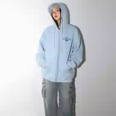 稻草人 学院风系列 简约字母印花高街重磅宽松休闲开衫连帽长袖卫衣 男女同款