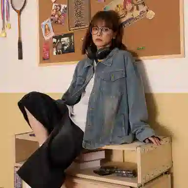 稻草人 美式复古机能风水洗做旧单排纽扣翻领宽松休闲百搭牛仔外套 男女同款