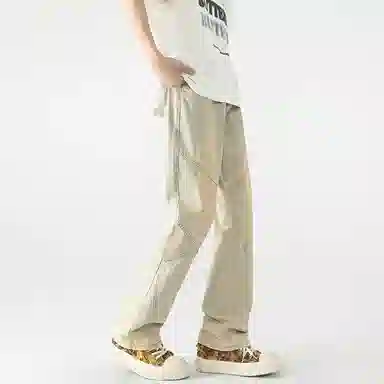 袋鼠 美式复古直筒中腰牛仔裤 男女同款 黄泥色