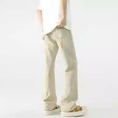 袋鼠 美式复古直筒中腰牛仔裤 男女同款 黄泥色