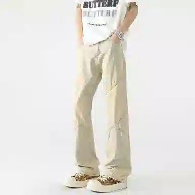 袋鼠 美式复古直筒中腰牛仔裤 男女同款 黄泥色