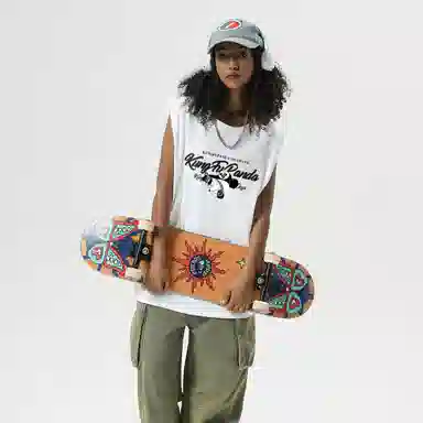 功夫熊猫 无性别主义嘻哈街头卡通字母印花宽松百搭舒适透气坎肩学院风纯棉无袖背心 男女同款