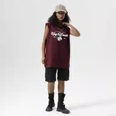 功夫熊猫 无性别主义嘻哈街头卡通字母印花宽松百搭舒适透气坎肩学院风纯棉无袖背心 男女同款