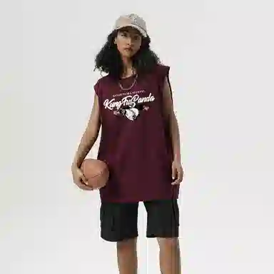 功夫熊猫 无性别主义嘻哈街头卡通字母印花宽松百搭舒适透气坎肩学院风纯棉无袖背心 男女同款