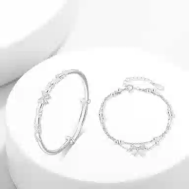 牧言 甜美可爱森系简约小众设计高级感 立体浮雕花丝素圈在逃公主圆珠一步一响叠戴手饰 合金 繁花似锦蝴蝶结套装 女款