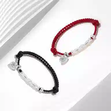 牧言 福蛇竹节 复古新中式立体磨砂节节高升圆珠 镂空灵蛇福字圆牌流苏 好运 合金 手链 男女同款情侣款