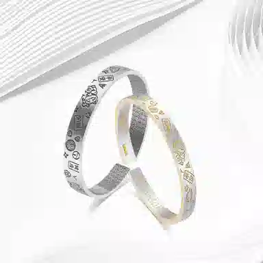 牧言 平安喜乐猫咪 复古气质简约小众设计高级感 立体磨砂吉言爱心福字铃铛幸运草招财猫多元素开口手饰 合金 手镯 男女同款情侣款