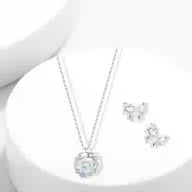 【S999纯银】 牧言 羽你相伴 轻奢气质花边闪耀爱心蝴蝶结耳饰 光面天使之羽镂空圆环灵动华子跳动的心锁骨链 甜蜜饰爱 足银 项链 女款