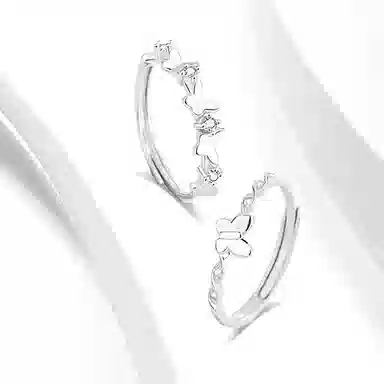 牧言 冷淡风气质甜美简约小众设计高级感 光面交织莫比乌斯素圈蝴蝶对戒可调节指环 合金 蝶恋戒指 男女同款情侣款