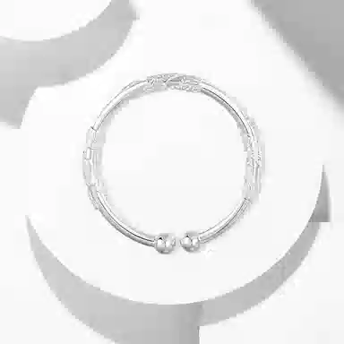 牧言 气质复古新中式简约小众设计高级感 光面立体光面花丝缠绕树叶开口双珠可调节铃铛手饰 合金 繁花似锦手镯 女款