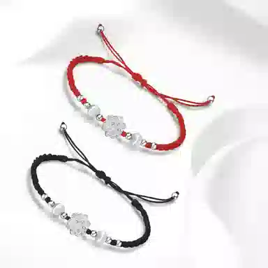 牧言 国潮复古新中式气质简约小众设计高级感 光面立体花朵圆珠编织绳手饰 合金 莲花手链 男女同款情侣款