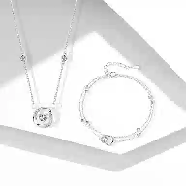 牧言 冷淡风气质简约小众设计高级感 光面立体闪耀灵动爱心圆环锁骨链双层叠戴手饰 合金  莫比乌斯组合套装 女款