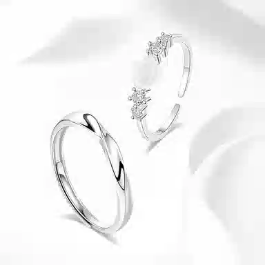 牧言 冷淡风气质简约小众设计高级感 光面立体素圈花朵星星对戒可调节指环 合金 莫比乌斯山茶花戒指 男女同款情侣款