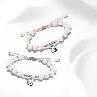 牧言 猫狗贴贴 甜蜜恋爱氛围感 小众设计高级感甜美精致时尚日常百搭可爱小猫小狗系列编绳可调节#好运 白玉菩提 手链 男女同款情侣款