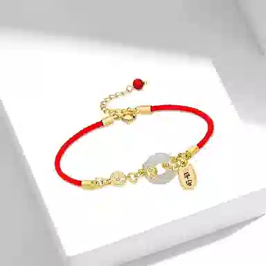 牧言 国潮复古新中式简约小众设计高级感 镂空圆环招财猫咪字牌圆珠本命年红绳编织手饰 合金 铜钱平安扣手链 女款