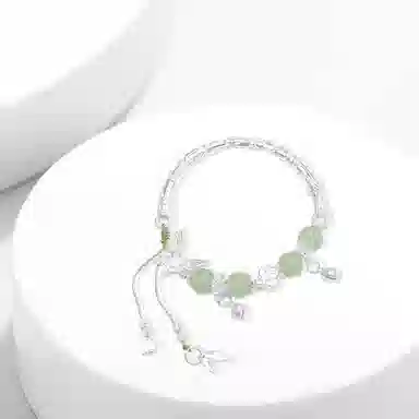 牧言 国潮复古新中式森系气质简约小众设计高级感 光面立体蝶梦花朵流苏铃铛竹叶半镯半链手饰 合金 条纹蝴蝶手镯 女款