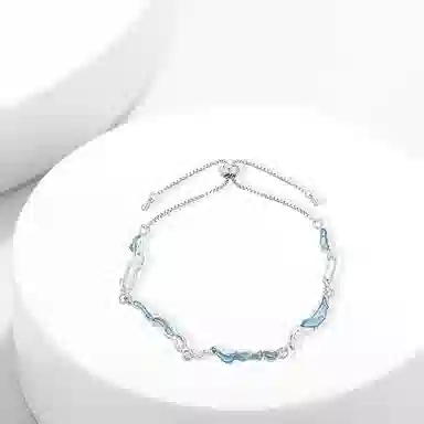 牧言  中性冷淡风简约小众设计高级感 熔岩几何线条不规则蓝色海浪可抽拉手饰 合金 海洋之心手链 男女同款情侣款