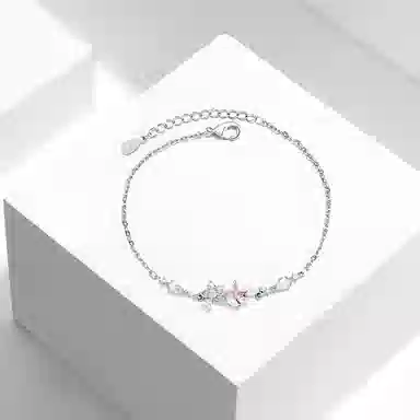 牧言 甜美可爱少女系简约小众设计高级感 镂空花朵微笑弧度水滴拼接百搭手饰 合金 樱花手链 女款