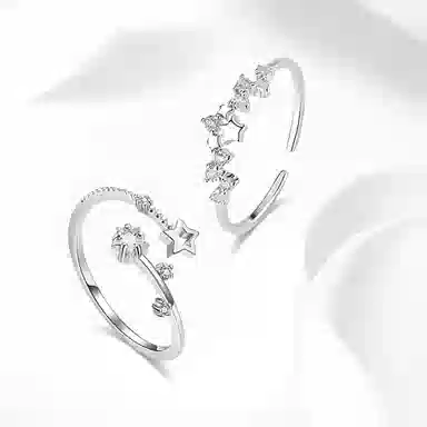 牧言 森系气质简约小众设计高级感 光面立体镂空五角星繁星开口对戒可调节指环 合金 星星闺蜜戒指 女款