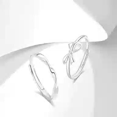 牧言 冷淡风森系简约小众设计高级感 光面立体莫比乌斯素圈蝴蝶结对戒可调节指环 合金 爱情誓言戒指 男女同款情侣款