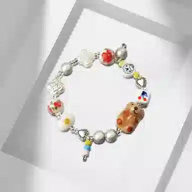 牧言 个性创意小众设计感 可爱卡通狗狗爱心圆珠多元素串珠手饰 立体小熊手链 女款